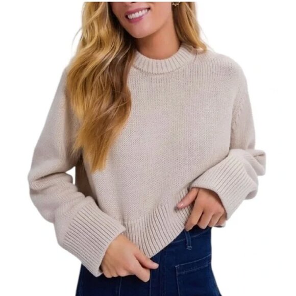 Tuckernuck Sweaters - Tuckernuck NEW Lilac Tan Aiden Crewneck Cropped Cotton Knit Sweater Retail $198